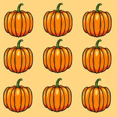 Pumpkin pattern vector background. Seamless pattern with autumn pumpkins. Vector illustration for fabrics, textures, wallpapers, posters, cards