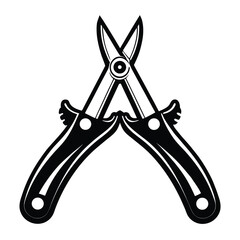 Distinctive Open Black and White Illustration of Garden Pruning Shears with Ergonomic Handle Design for Comfortable Grip