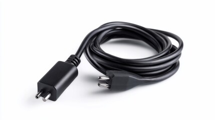 Power Cable coiled against white backdrop, studio shot