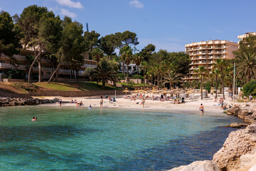 MALLORCA, SPAIN, May 17 2025 Beautiful view of the Cala Vinyes Beach, Mediterranean Sea, Balearic...