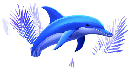 Obraz premium Playful dolphin swimming among tropical foliage underwater scene vibrant colors