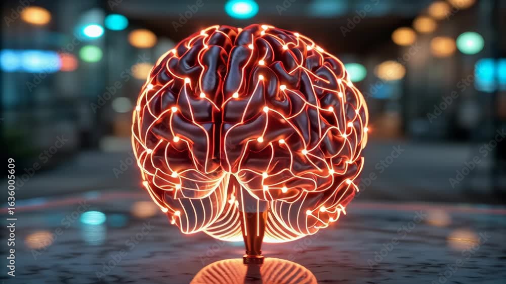 Poster adhd concept ,glowing brain sculpture showcasing intricate neural patterns and pathways, symbolizing