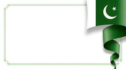 Obraz premium Pakistan Flag Ribbon Decorative Border with White Background