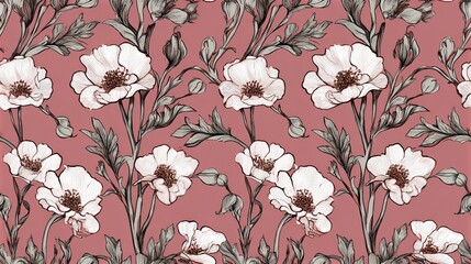 Dusty Rose Floral Wallpaper Pattern