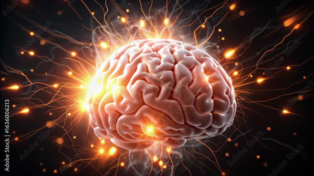 Poster adhd concept ,glowing brain sparks creativity and intelligence, showcasing neural connections and vi