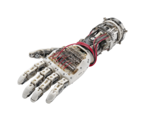 Robotic hand demonstration technology lab mechanical device research environment view isolated on transparent background, png