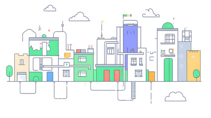 Creative urban illustration of modern cityscape digital art bright environments