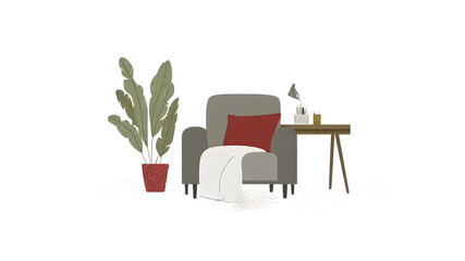 Cozy living room scene with comfortable chair indoor illustration modern design