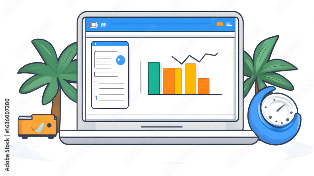 Poster analyzing business trends through data visualization digital workspace infographic remote insightful