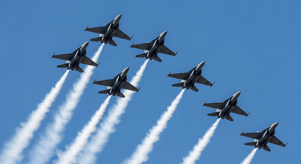 Eight Fighter Jets in Formation Air Show Display.