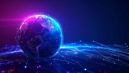 Digital Earth: Futuristic Globe with Connected Network and Glowing Lines