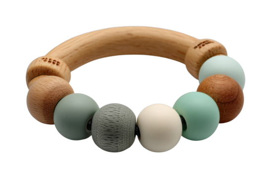 Eco-friendly teething toy for babies home product minimalist natural materials isolated on transparent background, png