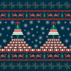 Christmas Seamless Pattern Wrapping Navy Blue Background,  Gift Wrapping Paper, Wallpaper,Texture with Sugarcane, Zigzag, Polka Dots, Spirals, Festive Print, Vector Illustration 300dpi