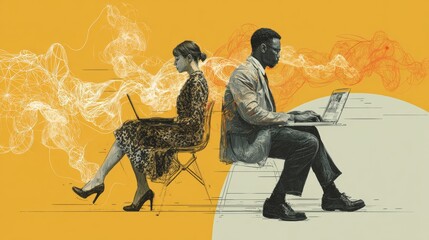 Hybrid Work, Human Connection. Visuals of remote and hybrid work life, video calls, coffee shops, home offices, co‑working vibes.