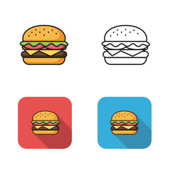 The image presents a visually appealing arrangement of four burger icons each with distinct characteristics