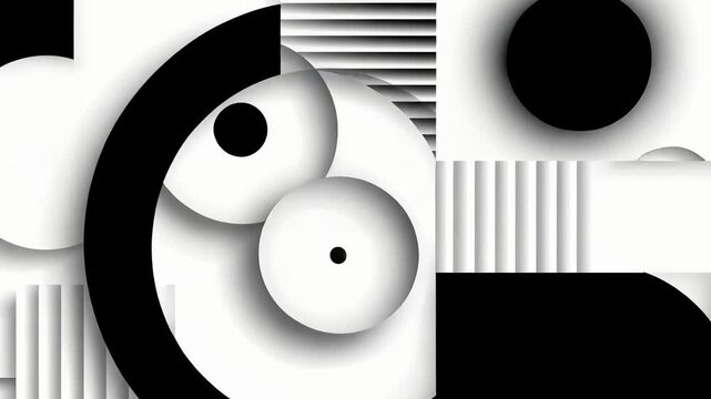 Abstract animation with black and white geometric shapes moving smoothly