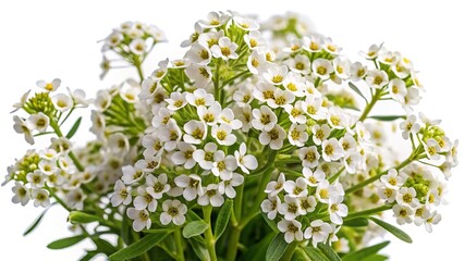 Close up of a delicate bouquet of white alyssum flowers in bloom
