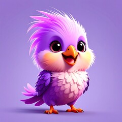 Fototapeta premium Adorable tiny purple cockatiel bird with pink and magenta feathers smiling against a simple background