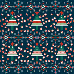 Christmas seamless pattern. Snowflakes,  balls and ornaments. Background Navy Blue decoration on Christmas cards, gifts, banners, wraps, wallpapers, textiles, fashion.illustration design print 300 dpi