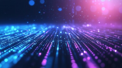 Digital data stream flowing rapidly through cyberspace with a beautiful bokeh effect, creating a futuristic and technological atmosphere
