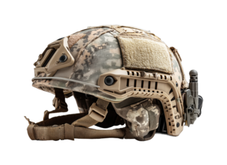 Tactical helmet design military equipment product side view modern warfare isolated on transparent background, png