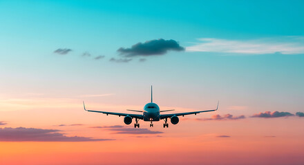 Fototapeta premium Passenger Airplane Approaching Landing at Sunset.