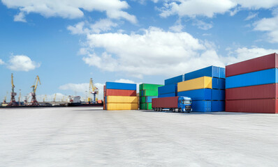 Colorful Cargo Containers at Industrial Port Terminal