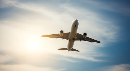 Obraz premium Passenger Airplane Ascending Through Cloudy Sky.