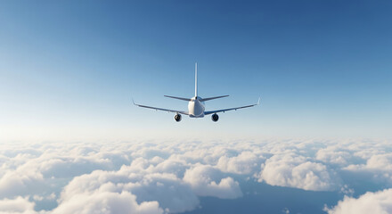 Obraz premium Passenger Airplane Flying Above Fluffy Clouds.