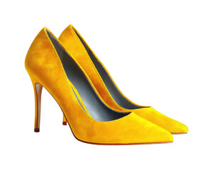 Fototapeta premium Elegant yellow high heels for women fashion boutique product style isolated on transparent background, png