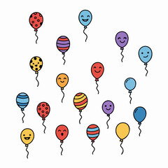A cheerful collection of colorful cartoon balloons with various facial expressions.