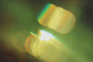 Colorful blurred lenses and light flares with transparent effects. Iridescent crystal leak glare...