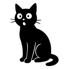 Surprised Black Cat Silhouette, Funny Cartoon Vector Icon