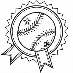 Stylized black and white baseball emblem with stars and ribbons for sports awards