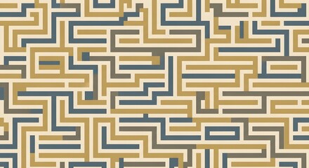 Discovering pathways through a modern abstract geometric maze with warm earth tones and sophisticated blue accents