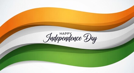 Abstract Indian flag with wavy saffron, white, and green bands for Independence Day.