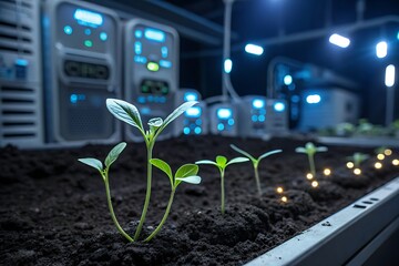 Indoor Agriculture Growth of Seedlings Under Artificial Light in Hydroponic Smart Farm
