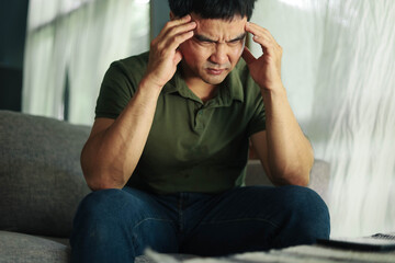 domestic,sad serious illness man.depressed emotion panic attacks alone sick people fear...
