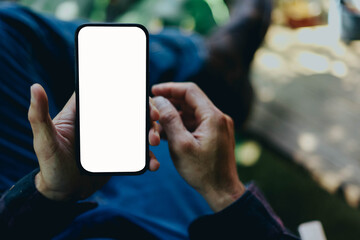 Mobile phone blank white screen mockup.texting using cell phone.background empty space for advertise.work people contact marketing business,technology