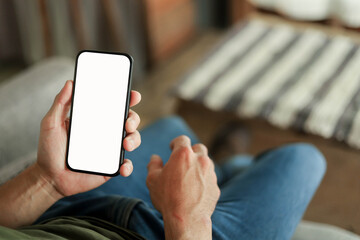 Mobile phone blank white screen mockup.texting using cell phone.background empty space for advertise.work people contact marketing business,technology