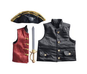 Pirate costume accessories for kids playroom fun and imaginative roleplay isolated on transparent background, png