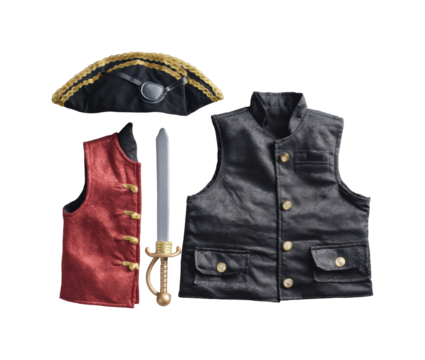 Pirate costume accessories for kids playroom fun and imaginative roleplay isolated on transparent background, png