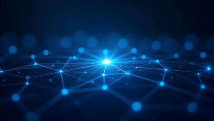Futuristic technology background with glowing blue network connections and a central data hub.