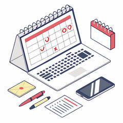 Modern office desk setup with a laptop displaying a calendar and planning tools for efficient time management