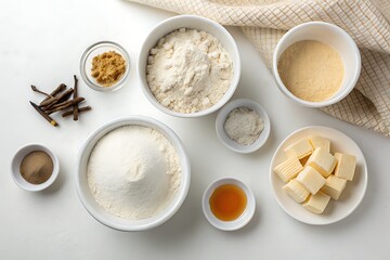 Baking Ingredients Arrangement on Table for Home Cooking and Pastry Preparation