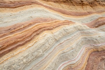 Colorful Layers of Sedimentary Rock Displaying Natural Striations and Patterns in Earth Tones