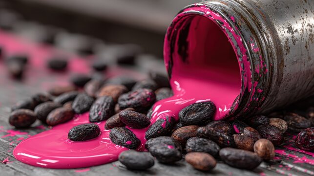 Neon pink drum spills cypermethrin onto organic cocoa beans in Abidjan processing facility