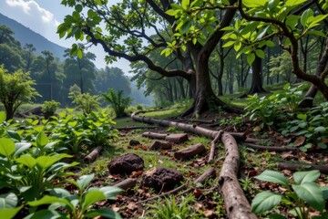 Obraz premium describe how deforestation influences both local and global greenhouse gas emissions and climate impacts.