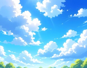 Bright sky, fluffy clouds, sunny day