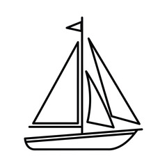 A simple sailboat with sails on the sea, isolated on white background this image represents maritime transport, travel, and recreational sailing